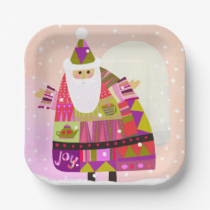 Assiettes En Carton Hiver Joyeux Père Noël Carré de 7 pouces Plaque pa