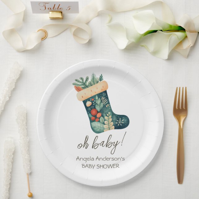 Assiettes En Carton Hiver Oh bébé Noël Baby shower de stockage (Mariage)