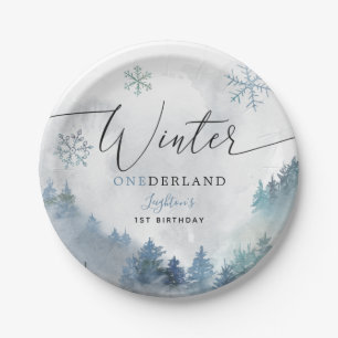 Assiettes En Carton Hiver ONE derland Blue Snowy Mountain Anniversaire