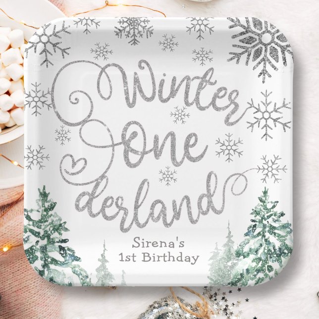 Assiettes En Carton Hiver ONE derland Neige Forêt d'hiver 1er annivers (Créateur téléchargé)