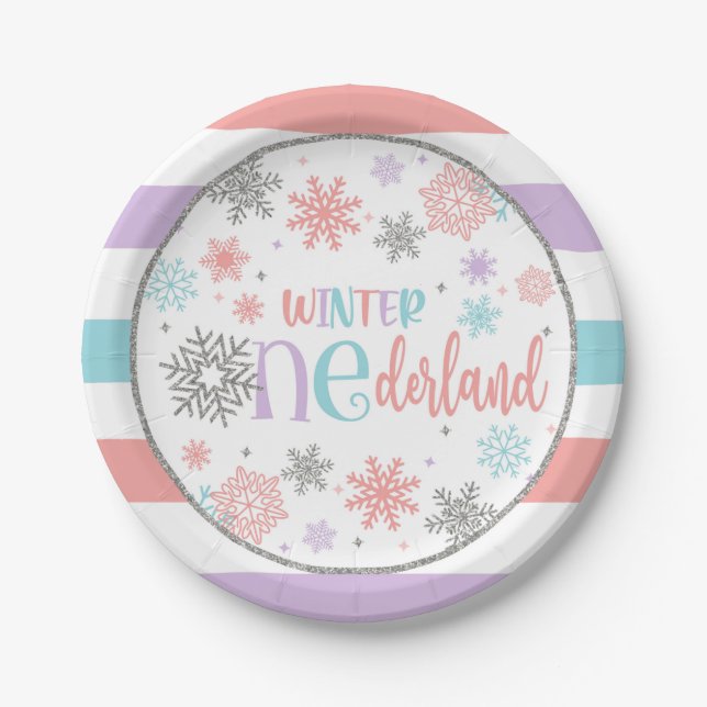 Assiettes En Carton Hiver ONE derland Plaque d'anniversaire - Fille -  (Devant)