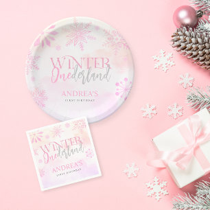 Assiettes En Carton Hiver ONE derland Snowflakes Fille 1er anniversair