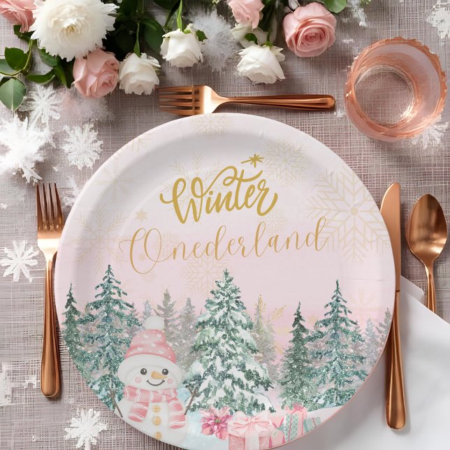 Assiettes En Carton Hiver ONE derland Snowman Girl 1er anniversaire ro (Créateur téléchargé)