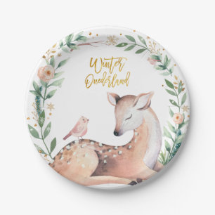Assiettes En Carton Hiver ONEderland Gold Greenery Deer Woodland