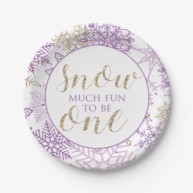 Assiettes En Carton Hiver Onederland Plate de flocon de neige violet e (Devant)