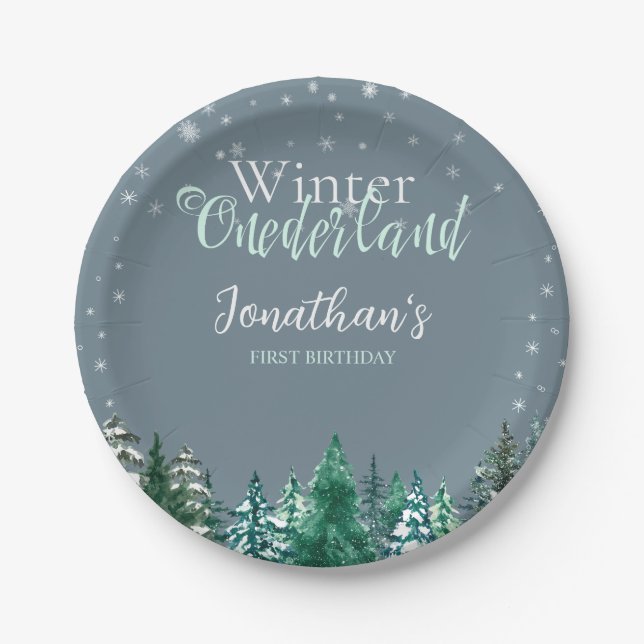 Assiettes En Carton Hiver Onederland Premier anniversaire paysage enne (Devant)
