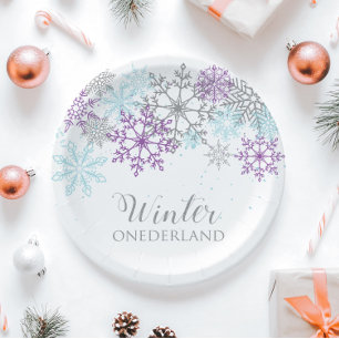 Assiettes En Carton Hiver Onederland Premier anniversaire Purple Bleu