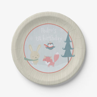 Assiettes En Carton Hiver Woodland First Birthday Forest Animals Boys