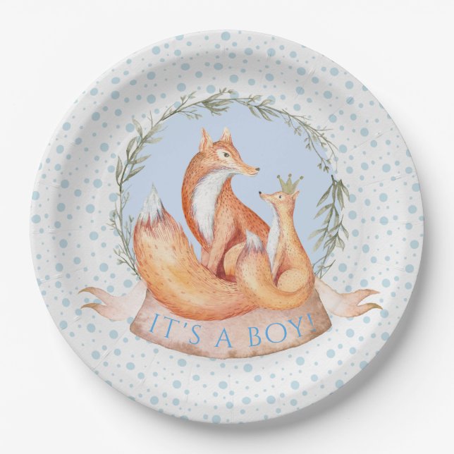 Assiettes En Carton Hiver Woodland Fox Boy Baby shower Plaques en papi (Devant)