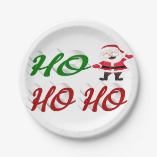 Assiettes En Carton Ho Ho Ho Santa Claus rouge vert script Noël
