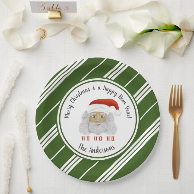 Assiettes En Carton HO HO Santa Claus Green Lines Joyeux Noël (Mariage)