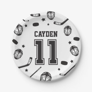 Assiettes En Carton Hockey noir et blanc 11e anniversaire