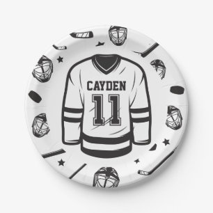 Assiettes En Carton Hockey noir et blanc 11e anniversaire