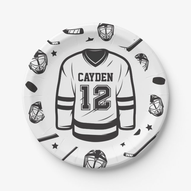 Assiettes En Carton Hockey noir et blanc 12e anniversaire (Devant)