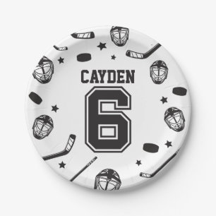 Assiettes En Carton Hockey noir et blanc 6e anniversaire