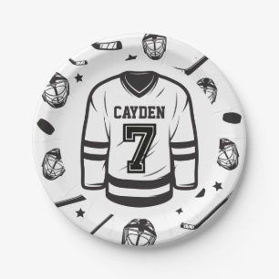 Assiettes En Carton Hockey noir et blanc 7e anniversaire
