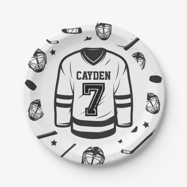 Assiettes En Carton Hockey noir et blanc 7e anniversaire (Devant)