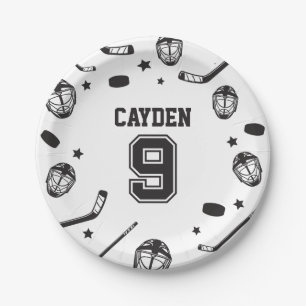 Assiettes En Carton Hockey noir et blanc 9e anniversaire