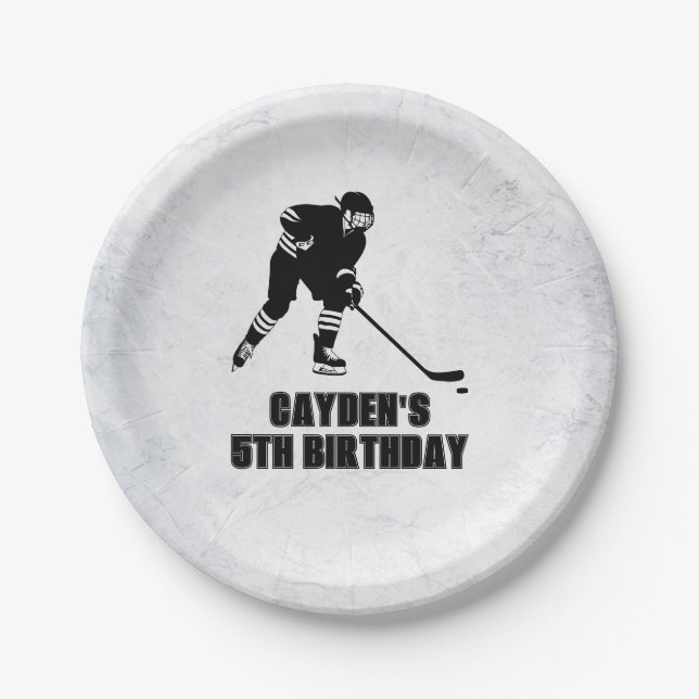 Assiettes En Carton Hockey noir et blanc anniversaire (Devant)