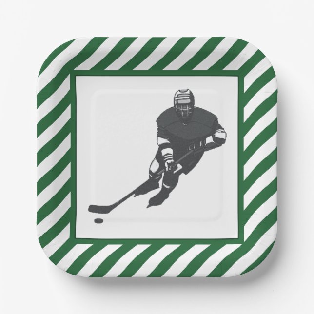 Assiettes En Carton Hockey Party Green (Recto)