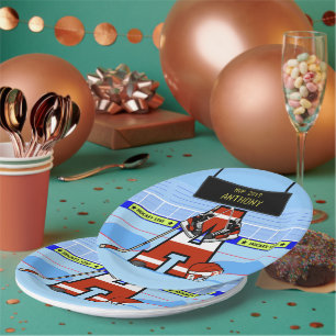Assiettes En Carton Hockey sur glace initial personnalisé