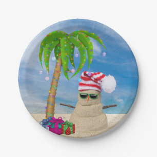 Assiettes En Carton Holiday Beach Sand Man avec palmier