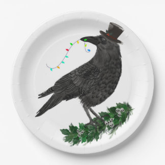 Assiettes En Carton Holiday Crow with Top Hat