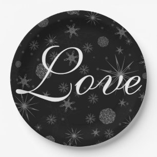 Assiettes En Carton Holiday Love Black White Snowflakes Mariage d'hive
