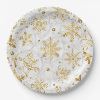 Assiettes En Carton Holiday paper plate in gold and white