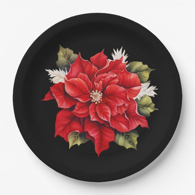 Assiettes En Carton Holiday Poinsettia (Devant)