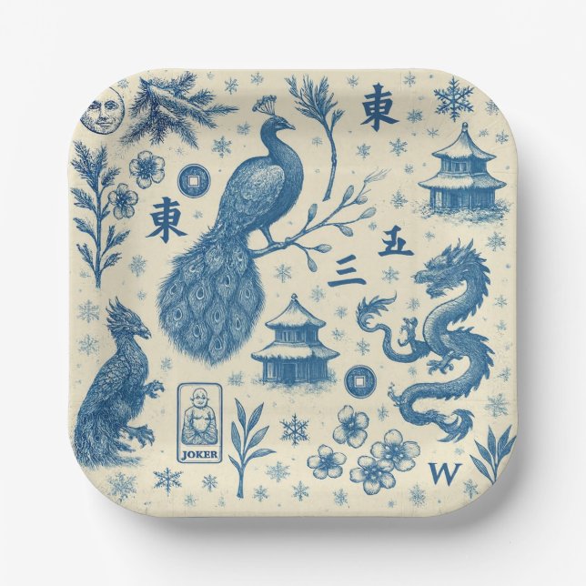 Assiettes En Carton Holiday Winter Scene Mahjong Plates (Recto)