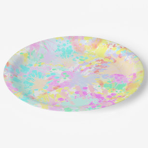 Assiettes En Carton holiES - Splashes pastel motif transparent 1