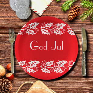 Assiettes En Carton hollies blanches en rouge - Dieu Jul