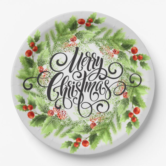 Assiettes En Carton Holly Berries Joyeux Noël (Devant)