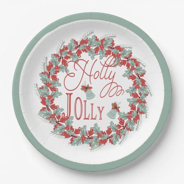 Assiettes En Carton Holly Wreath "Holly Jolly" Noël (Devant)