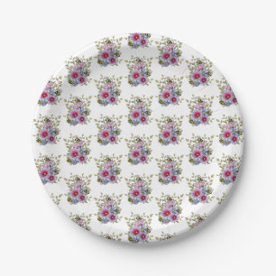 Assiettes En Carton Hollyhocks et fleurs bleues avec bourdons