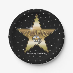 Assiettes En Carton Hollywood Gold Star Black Anniversaire Party