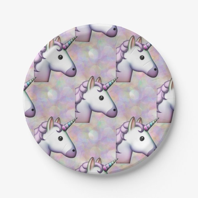 Assiettes En Carton hologramme unicorne emoji plaques papier (Devant)