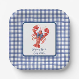 Assiettes En Carton Homard Eté Gingham Bleu Marin 4 Juillet