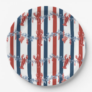 Assiettes En Carton Homard Rouge Blanc Bleu Étoiles Patriotiques (4)