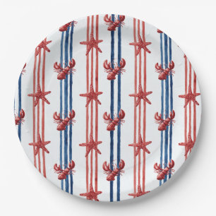 Assiettes En Carton Homard Rouge Blanc Bleu Patriotique Étoiles (1)