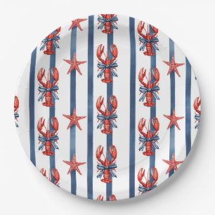 Assiettes En Carton Homard Rouge Blanc Bleu Patriotique Étoiles (2)