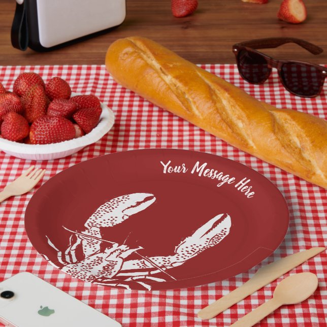 Assiettes En Carton Homard rouge et blanc Personnalisé (Pique-nique)