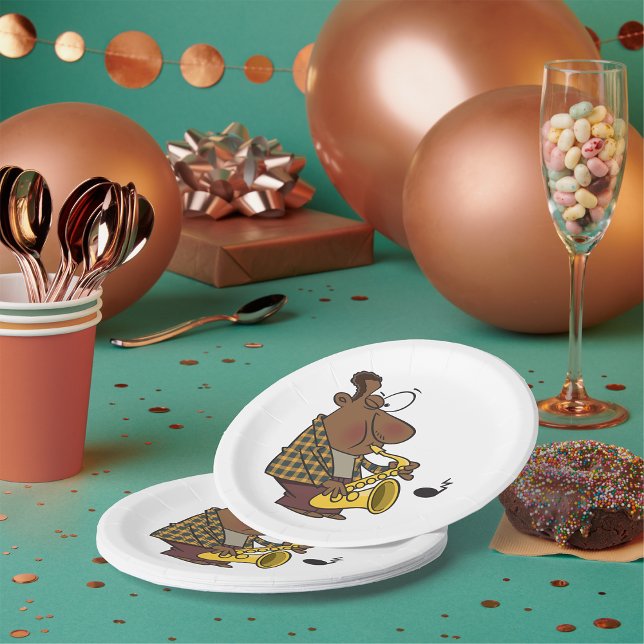 Assiettes En Carton Homme de jazz cool jouant du saxophone (Créateur téléchargé)