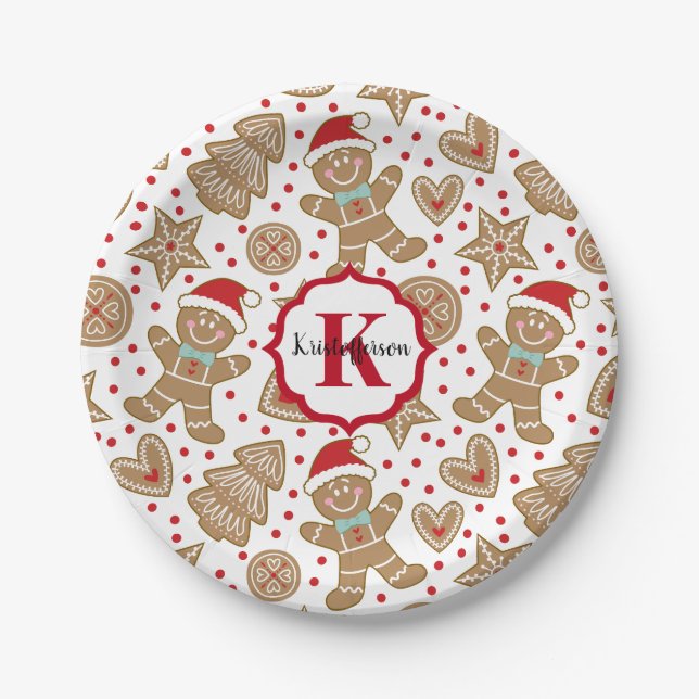 Assiettes En Carton Homme de pain d'épices de Noël Monogramme (Devant)