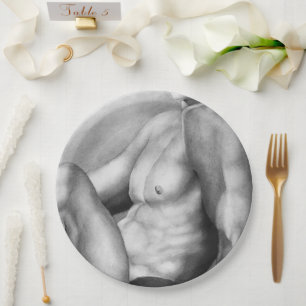 Assiettes En Carton Homme Parfait Poitrine & Torse Dessin au Fusain d'