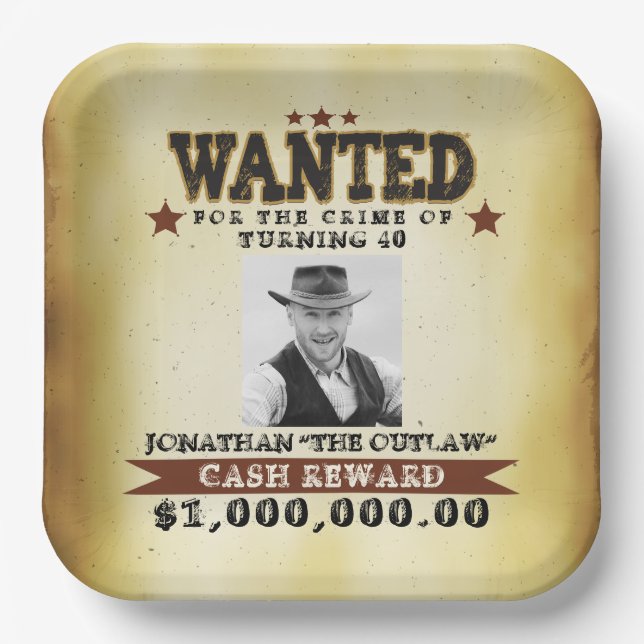 Assiettes En Carton Hommes 40e anniversaire Cowboy Poster Recherché (Recto)