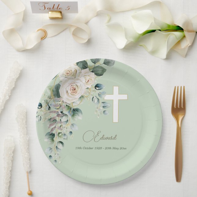Assiettes En Carton Hommes funérailles Christian Photo Élégant Rose (Mariage)