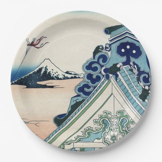 Assiettes En Carton Honganji Temple Vista du Mont Fuji Bois japonais (Devant)