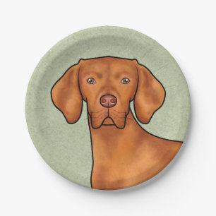 Assiettes En Carton Hongrois Vizsla Caricature Pointeur Chien vert têt